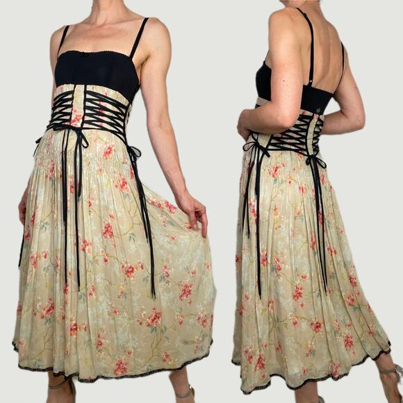 SOLD VDP Collection Italy silk lace-up corset fairy grunge dress goth whimsigoth - Picture 3 of 17